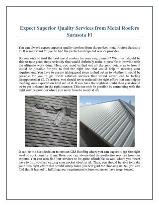 Expect Superior Quality Services from Metal Roofers Sarasota Fl