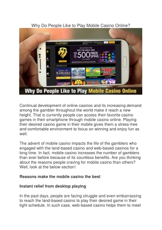 Why Do People Like to Play Mobile Casino Online?