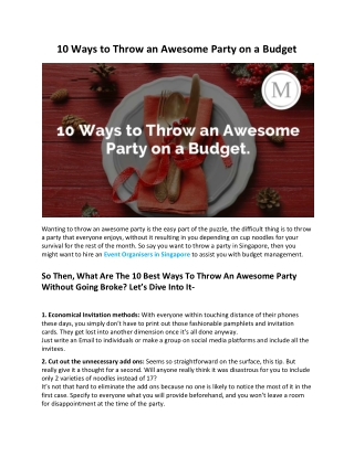 10 Ways to throw an Awesome Party on a Budget