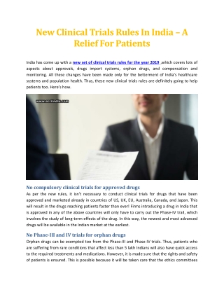 New Clinical Trials Rules In India – A Relief For Patients - ACRI India