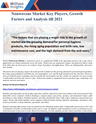 Nonwovens Market Key Players, Growth Factors and Analysis till 2021