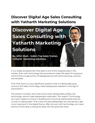 Discover Digital Age Sales Consulting with Yatharth Marketing Solutions