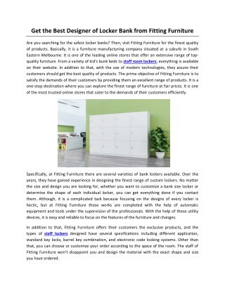 Get the Best Designer of Locker Bank from Fitting Furniture