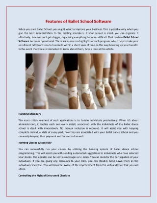 Features of Ballet School Software