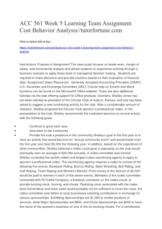 ACC 561 Week 5 Learning Team Assignment Cost Behavior Analysis//tutorfortune.com