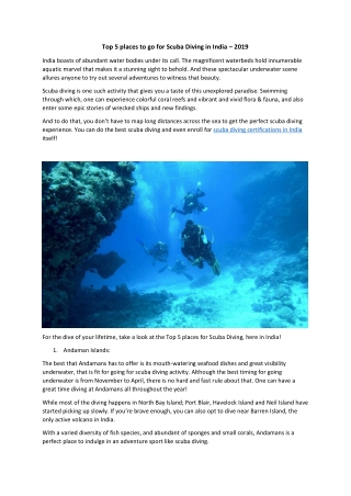 Top 5 places to go for Scuba Diving in India – 2019