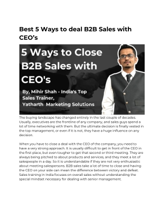 Best 5 Ways to deal B2B Sales with CEO’s