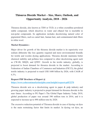 Thiourea Dioxide Market – Size, Share, Outlook, and Opportunity Analysis, 2018 – 2026