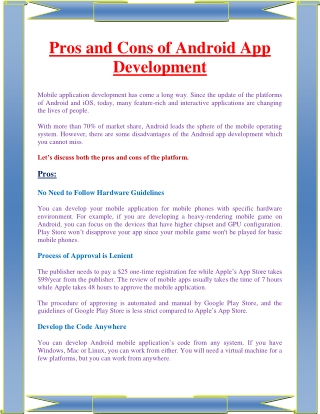 Pros and Cons of Android App Development