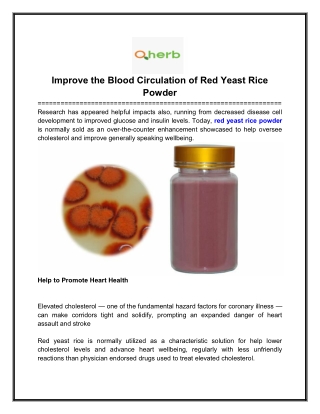Improve the Blood Circulation of Red Yeast Rice Powder