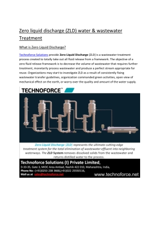 Zero liquid discharge (ZLD) water & wastewater Treatment