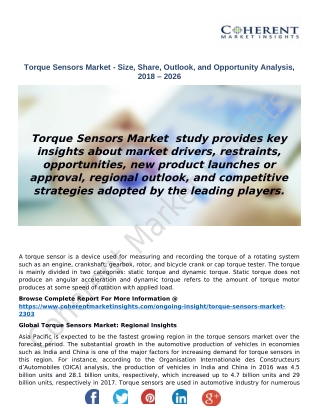 Torque Sensors Market - Size, Share, Outlook, and Opportunity Analysis, 2018 – 2026