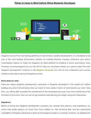 Things to keep in Mind before Hiring Magento Developer
