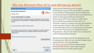 Wie man Microsoft Office 2010 nach Aktivierung aktiviert | officce.com/setup