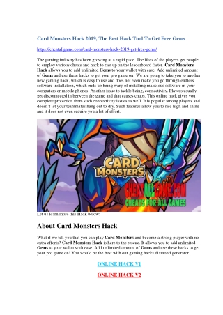 Card Monsters Hack 2019, The Best Hack Tool To Get Free Gems