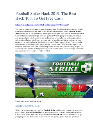 Football Strike Hack 2019, The Best Hack Tool To Get Free Cash