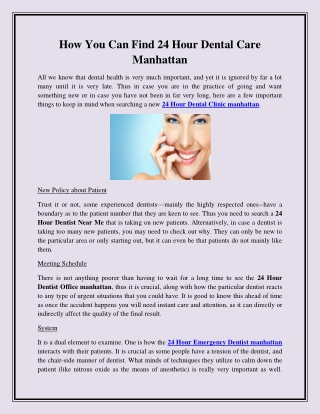 How You Can Find 24 Hour Dental Care Manhattan