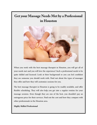 Get your Massage Needs Met by a Professional in Houston