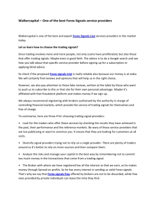 Walkercapital – One of the best Forex Signals service providers