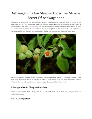 Ashwagandha For Sleep - Know The Miracle Secret Of Ashwagandha