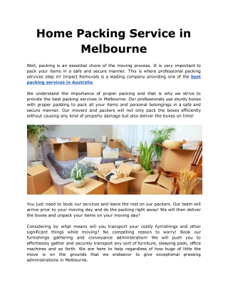 Home packing service in Melbourne