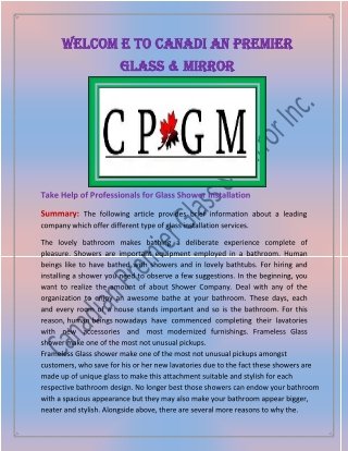 Glass Shower Installation Company Toronto, Glass Shower Enclosures Toronto - www.cpgmvaughan.com