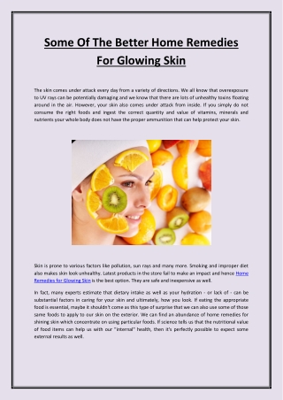 Some Of The Better Home Remedies For Glowing Skin