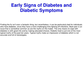 Early Signs of Diabetes and Diabetic Symptoms