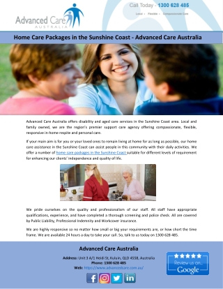 Home Care Packages in the Sunshine Coast - Advanced Care Australia
