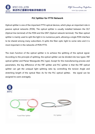 PLC Splitter for FTTH Network