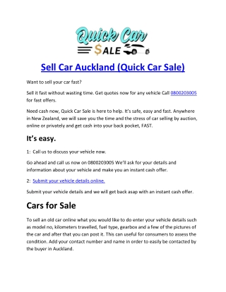 Sell Car Auckland (Quick Car Sale)