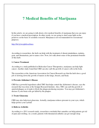 7 Medical Benefits of Marijuana