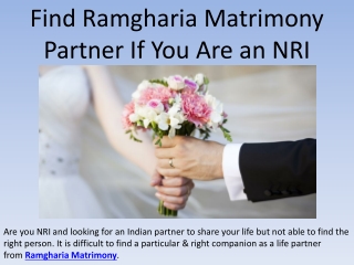 Find Ramgharia Matrimony Partner If You Are an NRI