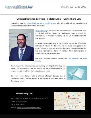 Criminal Defence Lawyers in Melbourne - Furstenberg Law