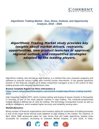 Algorithmic Trading Market - Size, Share, Outlook, and Opportunity Analysis, 2018 – 2026