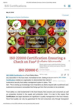 Which ISO Standard require for Food safety?