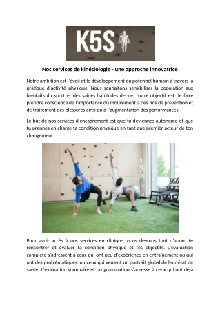 Nos clinique sportive services de kinésiologie - une approche innovatrice