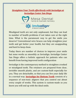 Straighten Your Teeth effortlessly with Invisalign at Invisalign Center San Diego