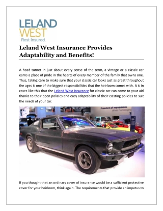 Leland West Insurance Provides Adaptability and Benefits!
