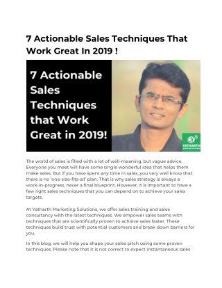 7 Actionable Sales Techniques That Work Great In 2019 !