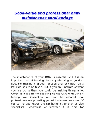 Good–value and professional bmw maintenance coral springs