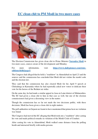 EC clean chit to PM Modi in two more cases