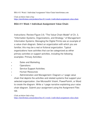 BSA 411 Week 1 Individual Assignment Value Chain//tutorfortune.com