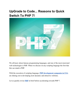 UpGrade to Code… Reasons to Quick Switch To PHP 7!