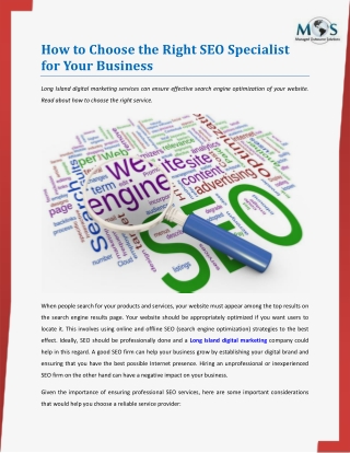 How to Choose the Right SEO Specialist for Your Business