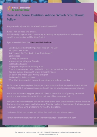 Here Are Some Dietitian Advice Which You Should Follow