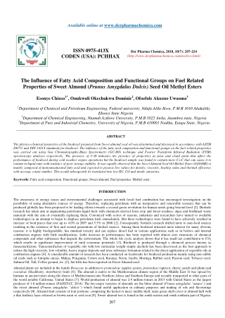 The Influence of Fatty Acid Composition and Functional Groups on Fuel Related Properties of Sweet Almond (Prunus Amygdal