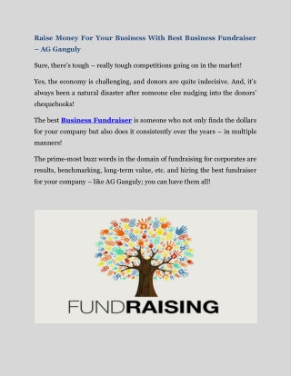 Raise Money For Your Business With Best Business Fundraiser – AG Ganguly