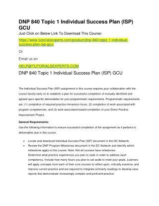 DNP 840 Topic 1 Individual Success Plan (ISP) GCU