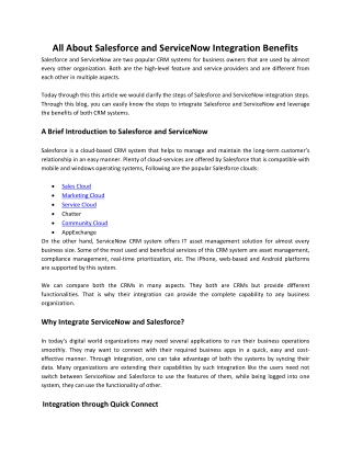 All About Salesforce and ServiceNow Integration Benefits